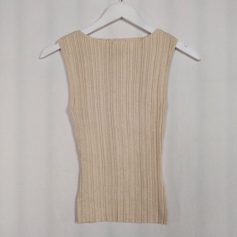 Quince Cotton Cashmere Ribbed Tank Top Heather Oatmeal Boat Neck Small